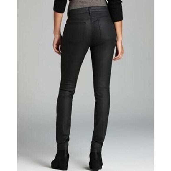 Eileen Fisher Organic Cotton Coated Shiny  Black Mid-Rise Skinny Jeans  Size 2 - Picture 1 of 7